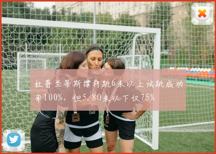 杜普兰蒂斯撑杆跳6米以上试跳成功率100%，但5.80米以下仅75%